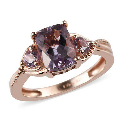 925 Sterling Silver 14k Rose Gold Plated Pink Amethyst Bridal Solitaire Ring