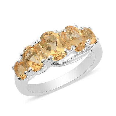 Oval Citrine 5 Stone Statement Fashion Promise Ring 925 Sterling Silver Jewelry