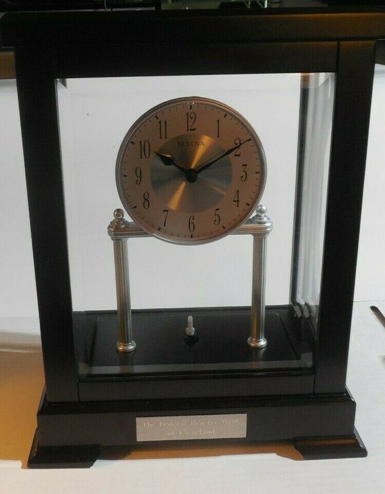 Bulova Anniversary Wood Espresso Mantle Clock B1534t - Federal Reserve Plate