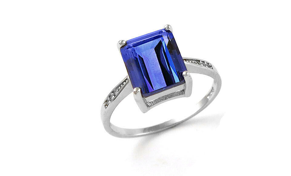 4.00 Cttw Genuine Tanzanite Emerald Cut Sterling Silver Ring Sizes 6 - 9