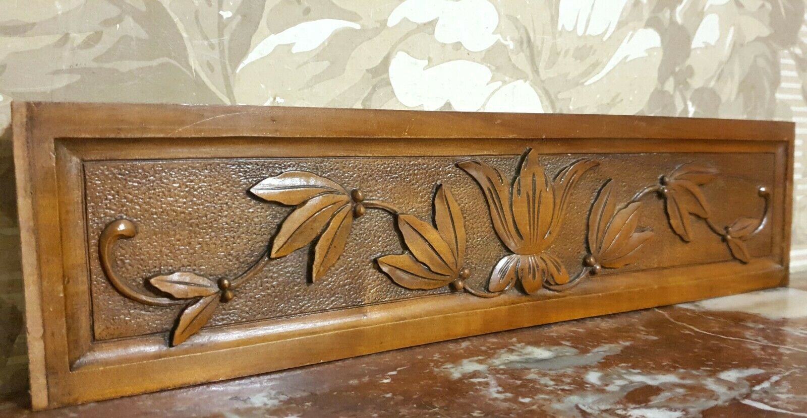 Victorian Leaf Branch Wood Carving Pediment Antique French Architectural Salvage