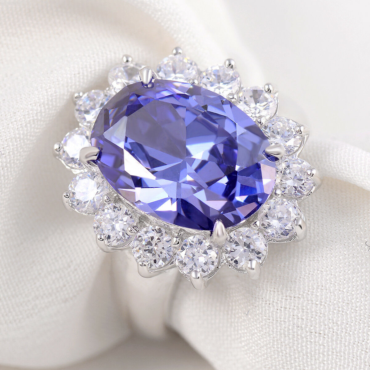6.42 Ct Blue Tanzanite White Topaz 925 Sterling Silver Gemstone Ring Size 5-12