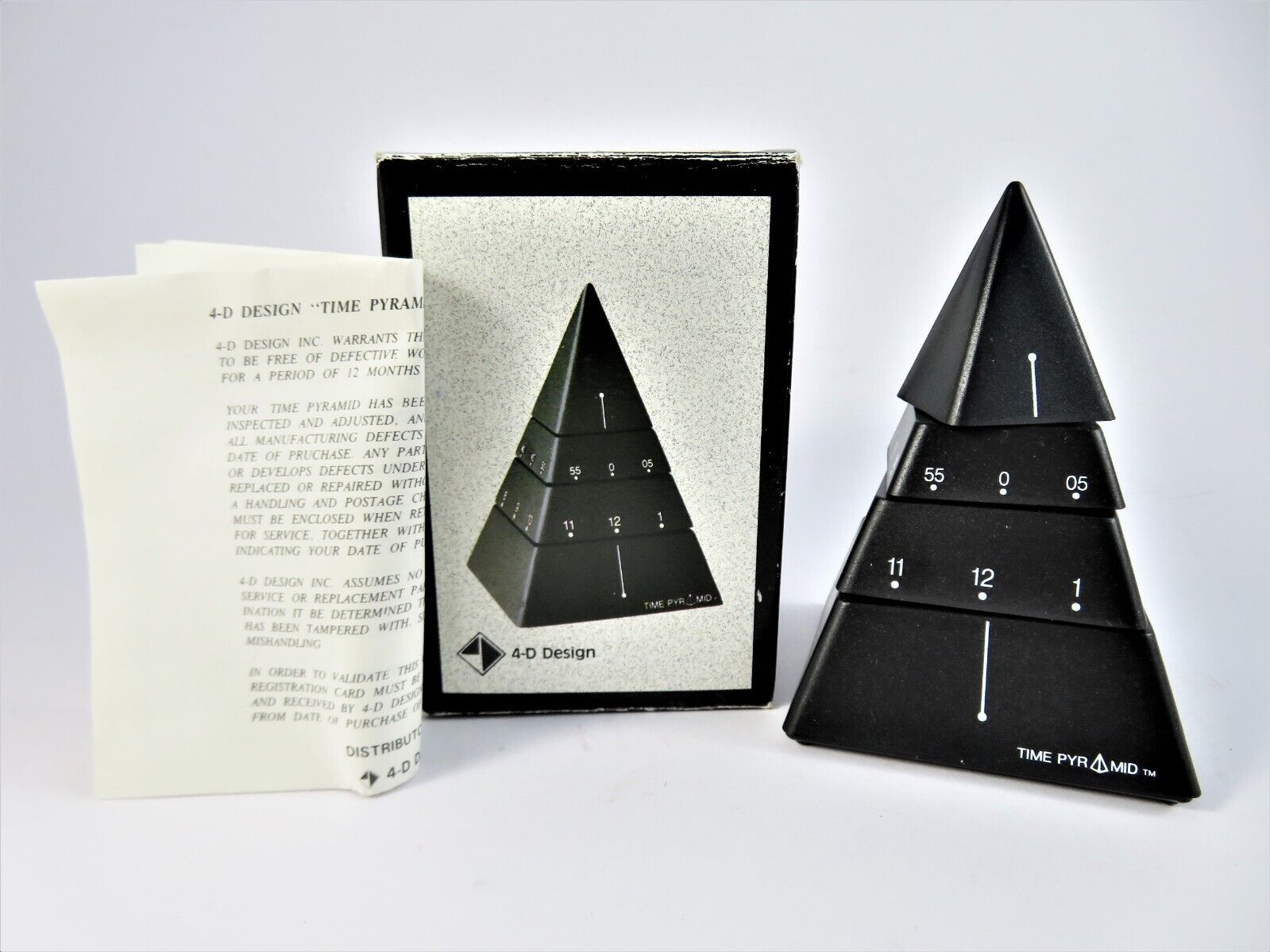 Time Pyramid Clock Moving Sculpture Black Plastic 4 Dimensional 4 Inch Vtg 1988